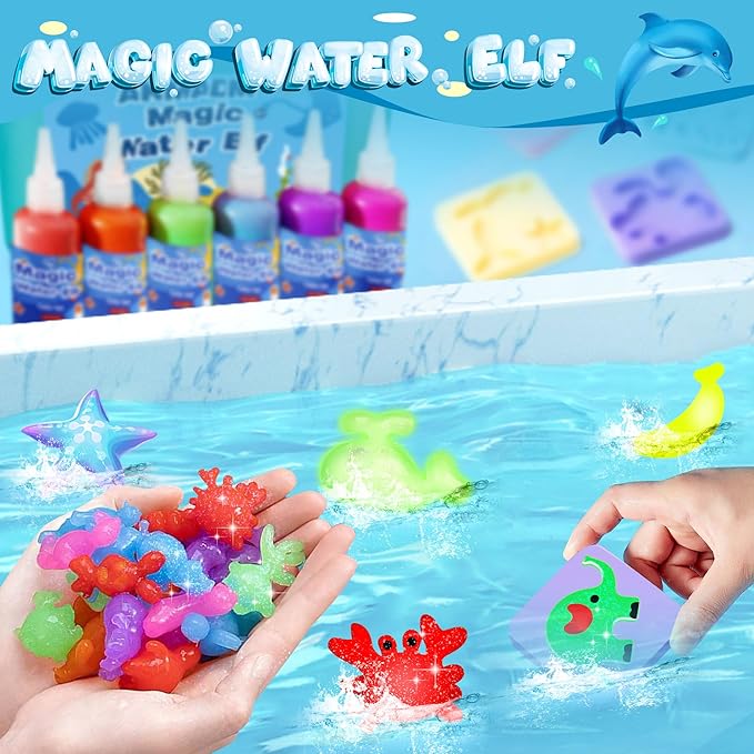 Magic Water Elf Toy Kit for Kids - Aqua Fairy Water Gel Kit - 20 Colors*60ml Squishy Maker Set - 18 Shape Molds - Arts & Crafts Water Elf Creation kit - Children's DIY Marine Life (20 Colors)