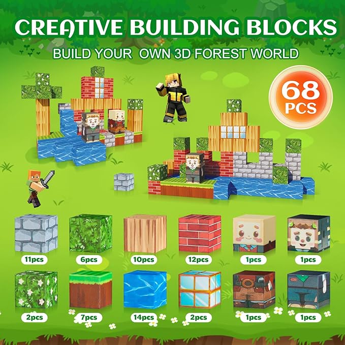 Magnetic Blocks-68pcs Mine Magnet 3D Craft World Set,Magnetic Blocks Le Building go Toys for Kids,STEM Sensory Toys for Toddlers Birthday Gifts,Constructions Toys for Boys & Girls Age 3+