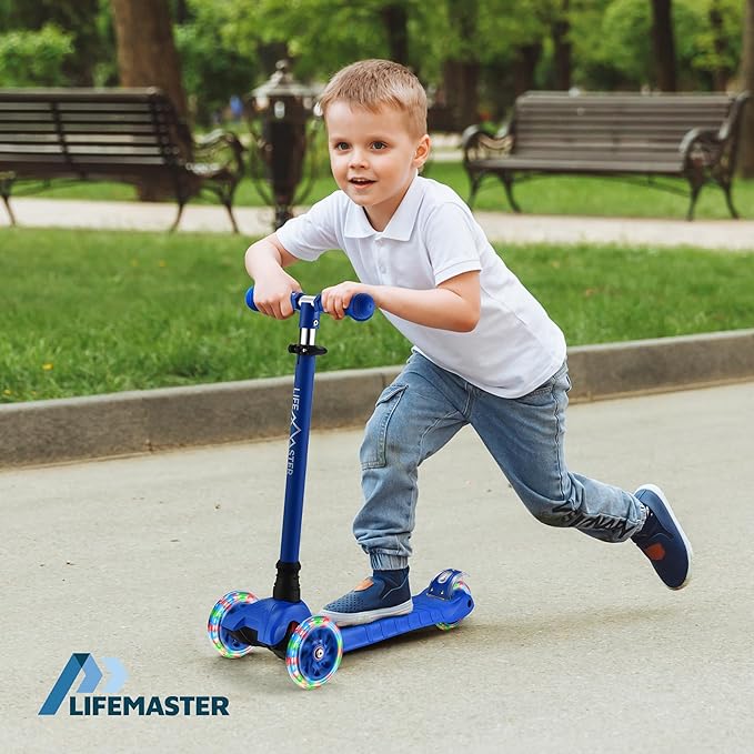Kids Scooter – Children and Toddler 3 Wheel Kick Scooter – LED Wheel Lights Illuminate When Rolling– Adjustable Handlebar – Indoor and Outdoor