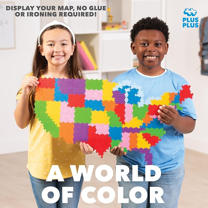 PLUS PLUS - Puzzle by Number - 1,400 Piece Map of The United States - Construction Building Stem/Steam Toy, Interlocking Mini Puzzle Blocks for Kids
