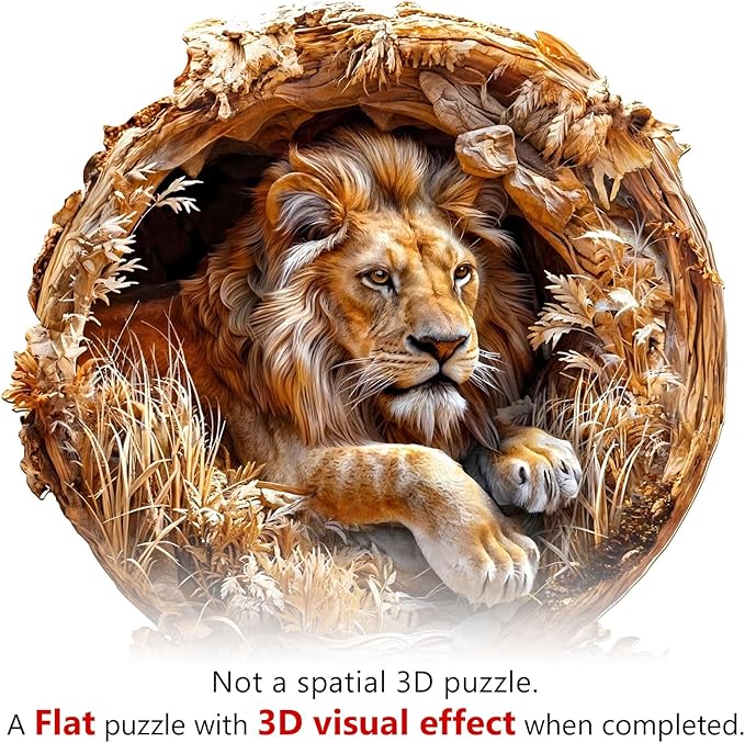 Wooden Puzzles for Adults, 3D Lion (S-100pcs) Wooden Jigsaw Puzzles Kids, 8.5 * 8.5in Unique Shaped Animal Wood Puzzles Adults 3D Vision Flat Puzzle Family Games
