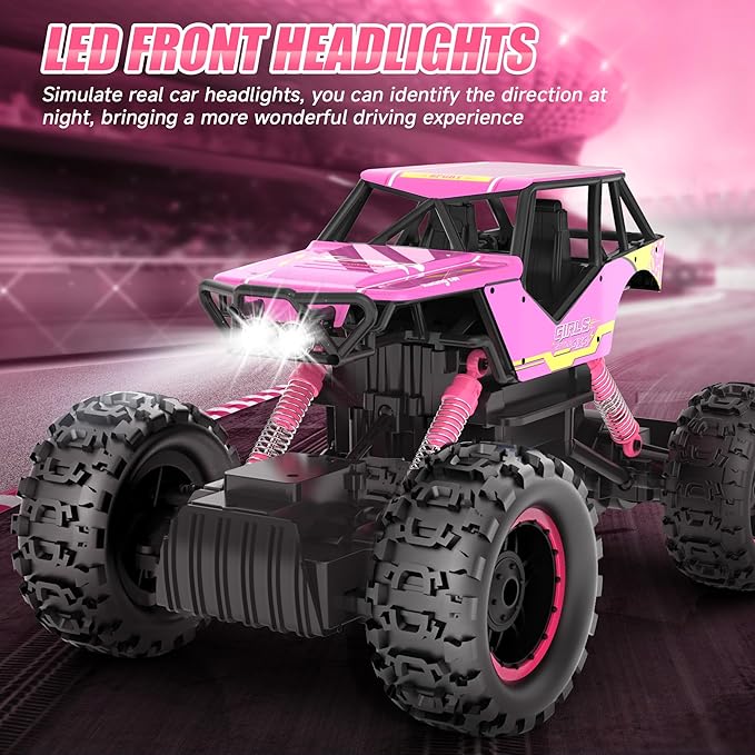 DOUBLE E 1:12 RC Monster Truck - 4WD Off-Road Remote Control Car, Dual Motors, Headlights, Rechargeable, Gift for Boys & Girls