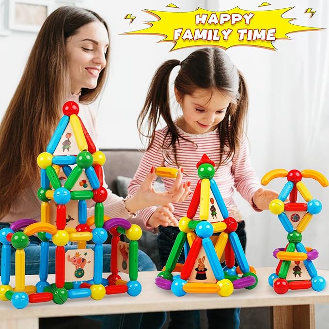 MAGBLOCK 136PCS Magnetic Sticks Toy Building Blocks Capable of Interconnection Magnet Tiles Balls Construction STEM Educational Learning Toys for 3+ Year Old Boys & Girls - Ideal Children's Gift Set