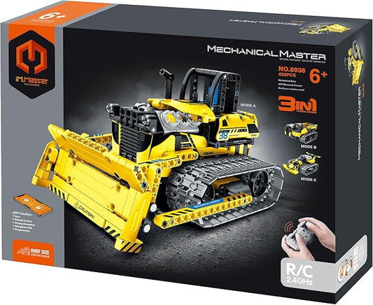 STEM Car Toy Building Block Take Apart Toy, 3in1 Crawler Bulldozer, APP Programming Remote Control, 452 Pcs DIY Building Kit, Learning Engineering Construction R/C Toys