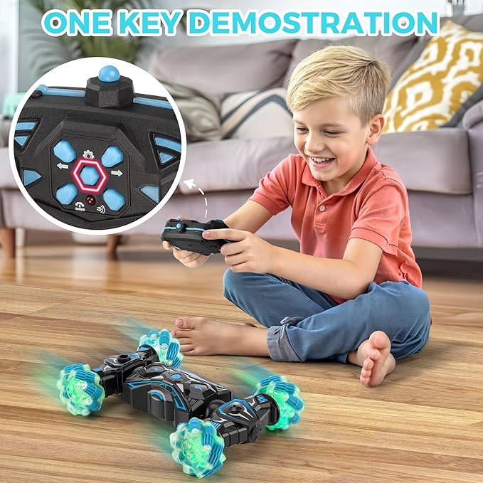 Gesture Sensing RC Stunt Car, Remote Control Car Toys for Boys 6-8-12, 360° Rotating 4WD Twist Cars with Light Music & Spray, Birthday Gift for Kids Age 6 7 8 9 10 11 12, 2.4Ghz Hand Controlled Toy