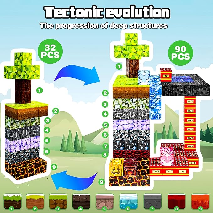 32pcs Magnet Building Blocks Montessori Stacking Toys for Toddlers ，Magnetic Tiles Building STEM Toys for Boys & Girl Kids Toddler Toys for 3+ Years Old