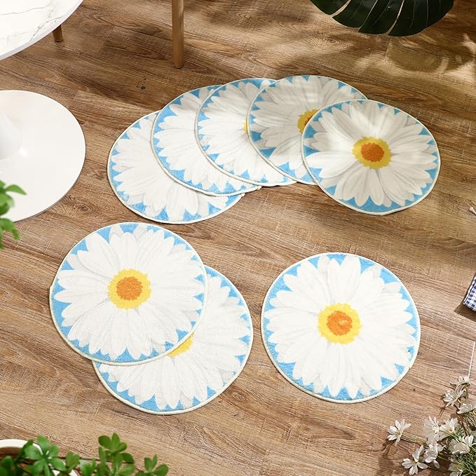 8 Pcs Classroom Carpet Kids Rug 15 x 15 Inch Back to School Supplies Round Non Slip Mat for Nursery Kindergarten Playroom Bedroom(Daisy)