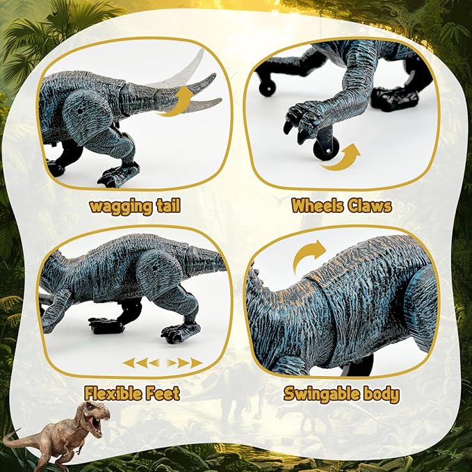 Remote Control Dinosaur for Boys 4-7, Robot Dinosaur Toys for Kids 5-7, rc Dinosaur with Realistic Legs & Spray Stream,Remote Dinosaur Toys for Kids3 4 5 6 8 Year Old boy Birthday Gift (Blue)