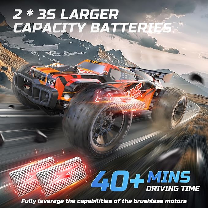 DEERC 200E 1:10 Large 3S Brushless High Speed RC Cars for Adults, 4X4 Fast RC Trucks W/Extra Shell LED Headlight, 60 KM/H, All Terrain Remote Control Car, Offroad Monster Truck for Boys,2 Battery