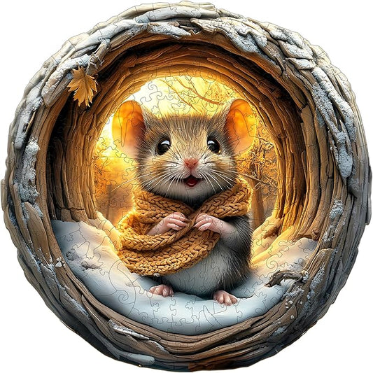 KAAYEE Wooden Puzzles for Adults 200 Pieces Visual 3D Wooden Jigsaw Puzzles Adult Animal Wood Puzzle Gifts for Mother's Day Adults Kids Mouse Puzzle(11.4 * 11.4in)