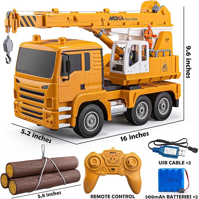 13 Channel RC Crane Truck, 2.4G Remote Control Crane Toy Construction Vehicles with Lights, Sounds, Hook Up and Down, 1:18 Large RC Truck Car for Kids Boys 16.5"