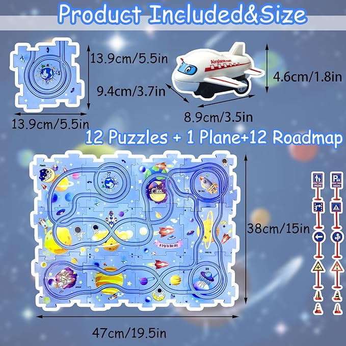 4 Year Old Boy Birthday Gift, Puzzle Racer Kids Car Track Set Puzzle Racer Car Track Set with Roadmap Puzzle Track Car Play Set Toys for 4 Year Old Boys (A-Space, Set1-25pcs)