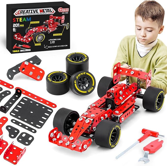 Building Car Metal Model Kits,STEM Building Toys Model Car Kits for Boys 8-12,Erector Set 1:20 Scale Red Racing Car Metal Building Blocks for Kids Boys 8 9 10 11 12-16 Years Old