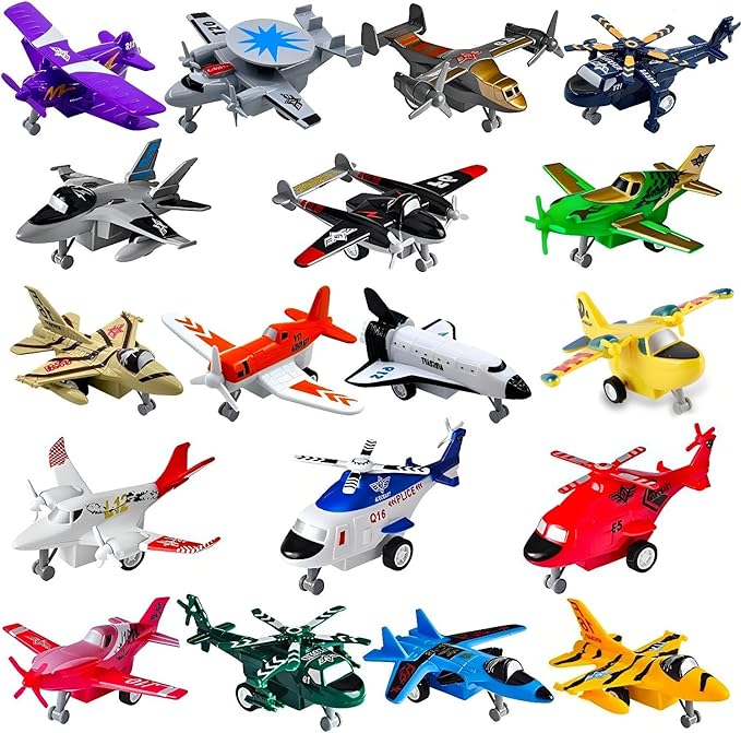 Liberty Imports Pull Back Airplanes Toys Vehicle Playset, Variety Pack of Helicopters, Stealth Bombers, Fighter Jets, Aircraft, Planes for Kids Toddlers Party Favors (18 Pack)
