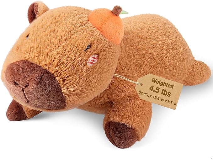 Bobbie & Laxi 25" & 4.5 lbs Capybara Weighted Stuffed Animals with Orange, Cuddly & Soft Kids' Plush Toy Pillows for Companion with Removable Ceramsite Bag, Gifts for Adults, Kids, Boys and Girls