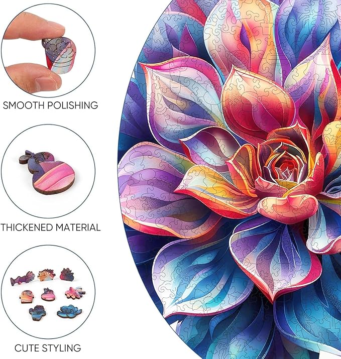 Wooden Puzzles for Adult 500 Piece, Flower Succulent Puzzle for Girls and Women, Challenging Puzzle, Luxurious Shaped Wooden Puzzles for Adults, Family Game Medium 16.9 x 16.3in