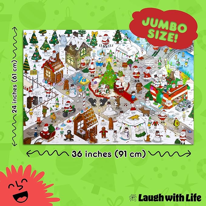 72 Piece Christmas-Themed Joke Floor Puzzle for Kids – Fun Holiday Puzzle with Family-Friendly Jokes on Each Piece – Made in USA – Perfect for Ages 6+, XL Puzzle Size Assembled 24" x 36"