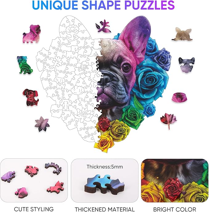 Love Bulldog 200 Pieces Wooden Puzzles for Adults Dog Jigsaw Puzzles with Unique Heart Shapes Pieces Great Gift for Kids and Adults on Birthday,Thanksgiving,Christmas 11.2 x 11.3 Inches