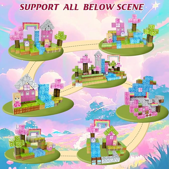 Magnetic Blocks - 110PCS Magnets Building Blocks World Set for Kids Ages 3-5 5-7 8-12, Magnetic Tiles Game Preschool Toys for 3 4 5 6 Year Old Girls Boys Gifts （Rainbow Home）