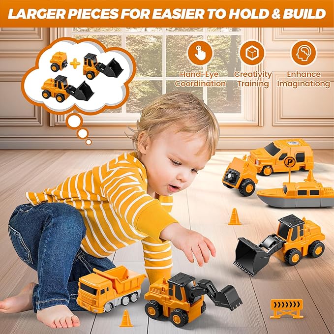 Magnetic Transform Engineering Car Assembled Toys with Storage Box, Robot Magnetic Blocks Toy, Construction Vehicle Engineering Cars for Kids Ages 3-9 Toddler Activities - 35 Pieces