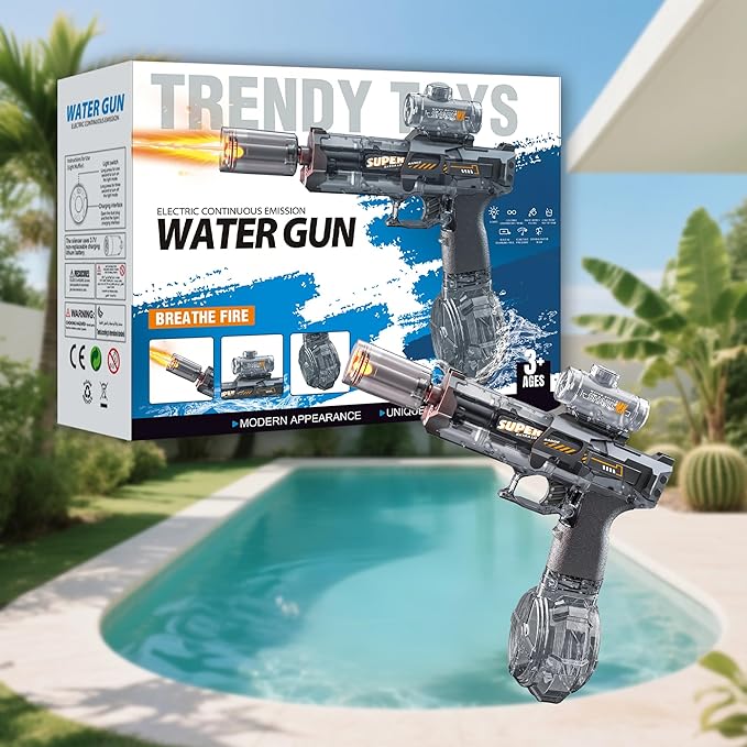 Electric Water Gun for Adults Kids, Automatic Squirt Watergun Pistol with Led Lights, Summer Outdoor Pool Beach Party Toys, Black