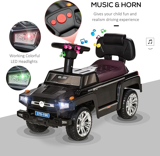 Aosom Kids Ride on Push Car, SUV Style Sliding Walking Car for Toddle with Horn, Music, Working Lights, Hidden Storage and Anti-Dumping System, Black