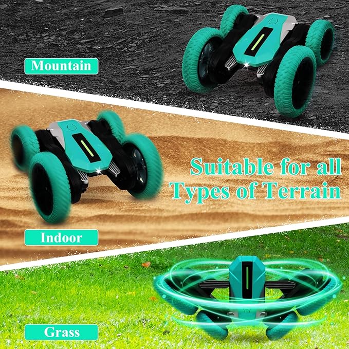 Hand Gesture Sensing Double-Sided Remote Control Car,360° 4wd Off-Road with Lights & Music Indoor/Outdoor Toy for 6-12 Age Boys Birthday Gift (Green)