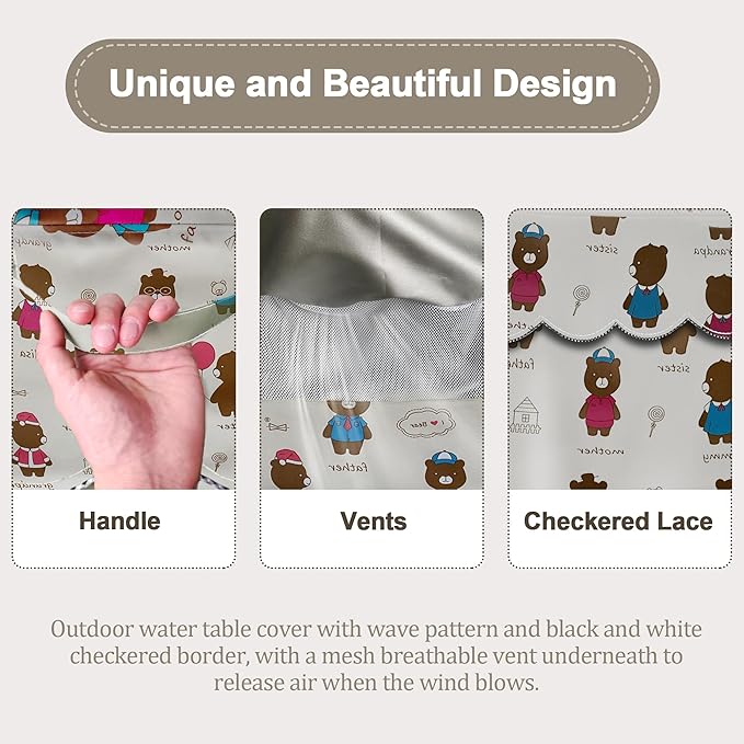 Water Table Cover with Wave Vent - 600D Waterproof UV/Dustproof for Step2 Splash Pond Kids Play Table (Bear Design Cover Only)
