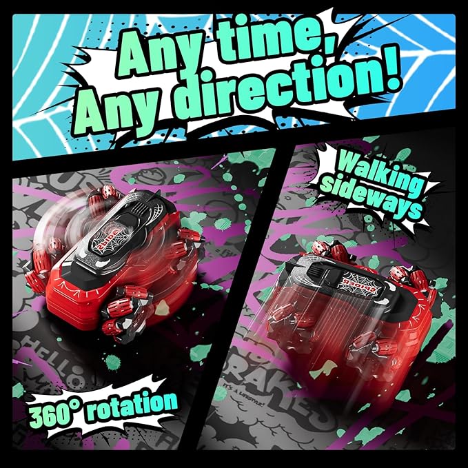 Spider Amphibious Remote Control Car, Waterproof Mini 4WD RC Car Fits Inside Remote, Dual Tires for Land & Water, 360°Spins, 50-Min Runtime W/ 2 Batteries, Boat Toy for Pool Lake Beach, Gift for Kids