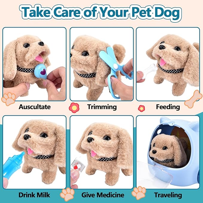 25Pcs Doctor Kit for Toddlers 1-3-5 Doctors Play Set Toddler DR Toys Set Walking Barking Dog Toys for Kids Veterinarian Playset Kids Puppy Pet Vet Kit 3 4 5 Year Old Girl Birthday Gift Toys