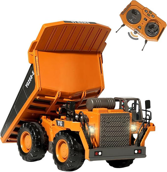 9-Channel Metal RC Dump Truck with Lights and Sound, Remote Control Construction Vehicles Toys for Adults Kids Boys Ages 3 4 5 6 7 8 9 10 11 12 13+