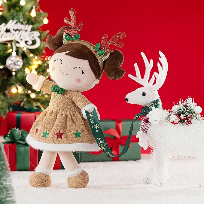 Gloveleya Christmas Reindeer Girl Doll – Soft Plush Doll with Gift Box and Card, for Girls 2-8 Ages, 16-inch