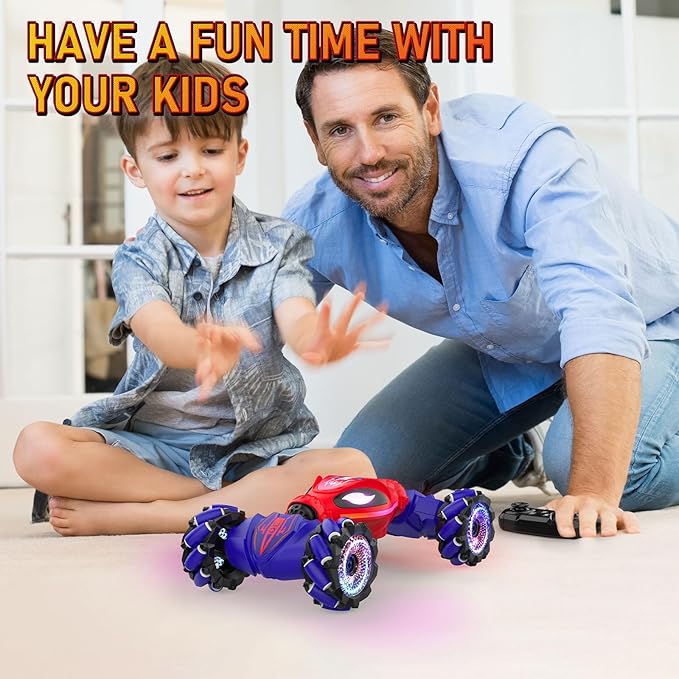 Gesture RC Cars, Hand Controlled Stunt Car for 6-12 yr Kids, 2.4GHz Gesture Sensor Remote Control Cars, 4WD Double Sided Stunt RC Twist Car with Light Music for Boys Girls Birthday Xmas Gift