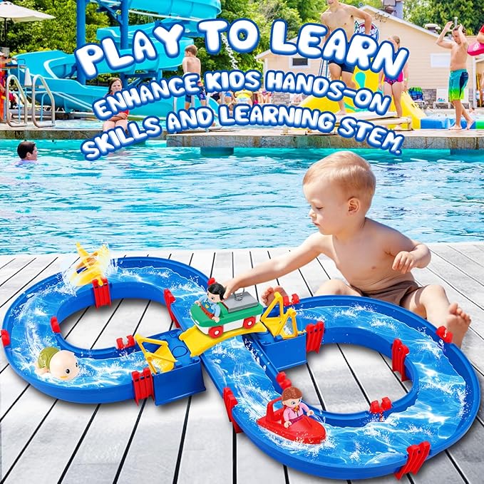 Upgraded Water Table for Toddlers 1-3 & Kids 4-8, Outdoor Water Play Activity Toys with Swimming Turtle, 2 Boats, Summer Beach Backyard Water Playset for Boys Girls