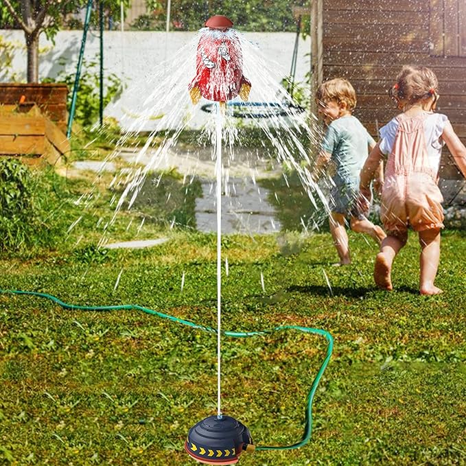 Rocket Sprinklers Kids Toys Water Splash Rocket Outdoor Water Play for Kids Rocket Sprinklers Toy Water Blaster Rockets Summer Garden Lawns Water Toys Spray for Kids 3 Years and Up (Red)