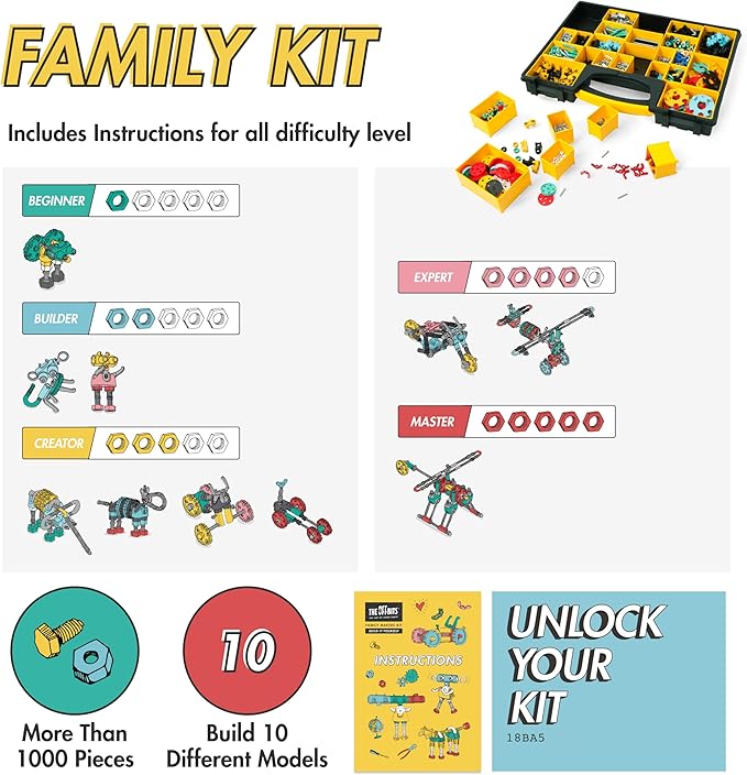 Family Kit – 1000+ PCS STEAM Building Toys for Kids Ages 6-9+, Educational Construction Set for Group Play & STEM Classroom, Creative Birthday Gift