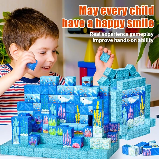 Magnetic Blocks - 150PCS Magnetic Building Blocks for Toddlers,STEM Sensory Toy for 3 4 5 6 7 8-13 Year Old Boys Girls,Kids Birthday Gifts