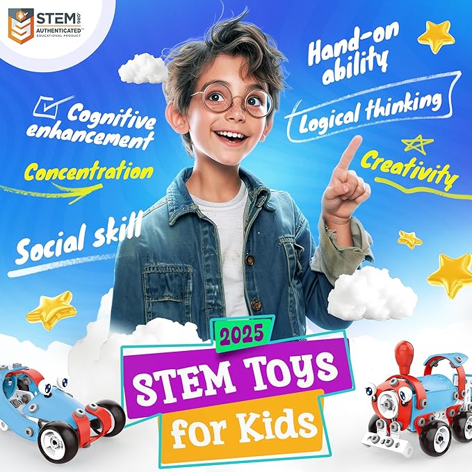 SMILESSKIDDO STEM Kits, 6-in-1 Kids Building Blocks Set - 142 PCS Educational Construction Toys with Storage Box for Kids Ages 5+