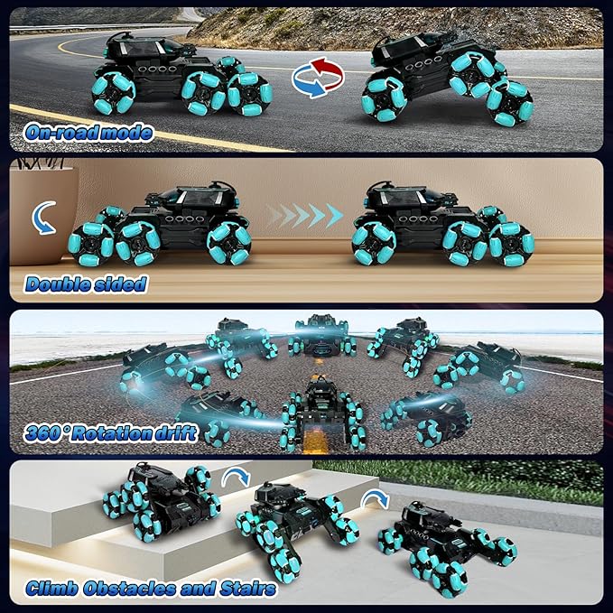 Gesture Sensing Remote Control Car Toys - Drift Hand Controlled RC Stunt Car for Kids, Birthday Gifts for Boys, with Spray Lights Music Double Sided Flip 360° Rotate Off-Road Cars