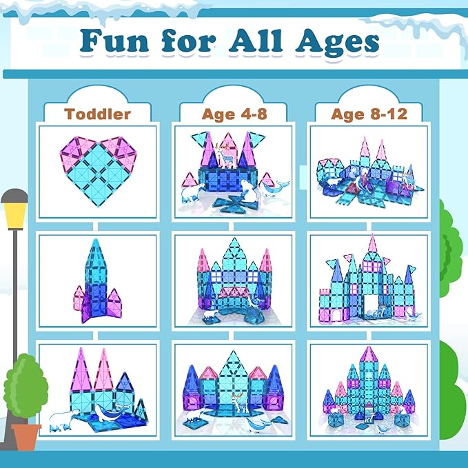 Magnetic Tiles Arctic Animal Magnet Tiles Toddler Toys for Girls Ages 3-5 4-7 6-8 Pretend Play Magnetic Building Blocks Kids Toys Gifts for 3+ Year Old STEM Learning and Fun
