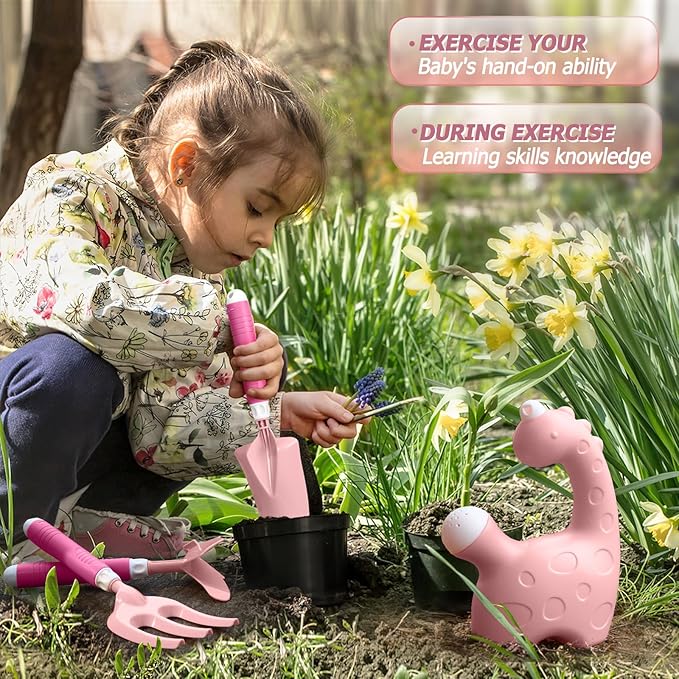 16Pcs Kids Gardening Tools Outdoor Toys Set Backyard Play with 93 PCS DIY Flower Garden Building Preschool Activities (Pink)