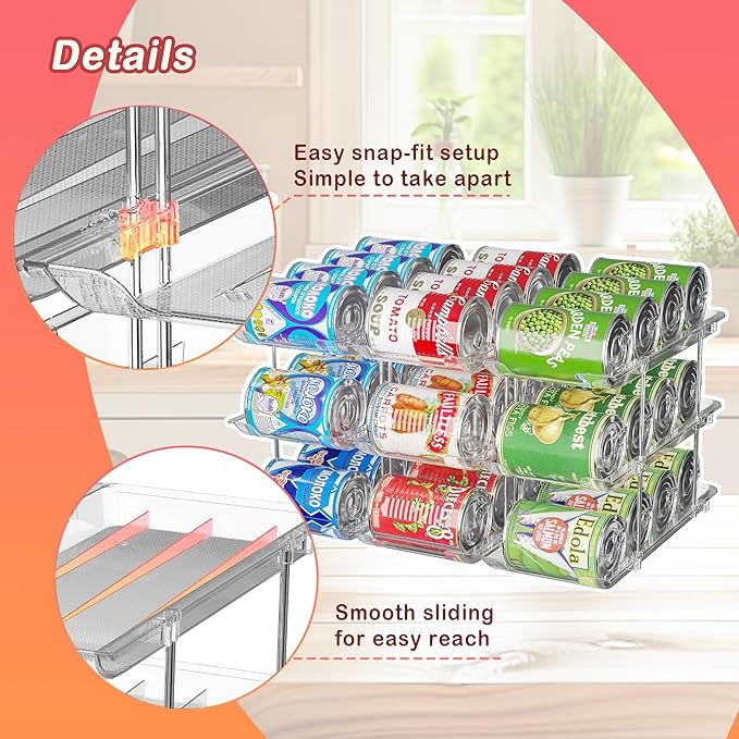 Can Storage Organizer Pantry and Canned Food Holders for Soup Can Goods Dispenser with Rack Clear 9-Pack