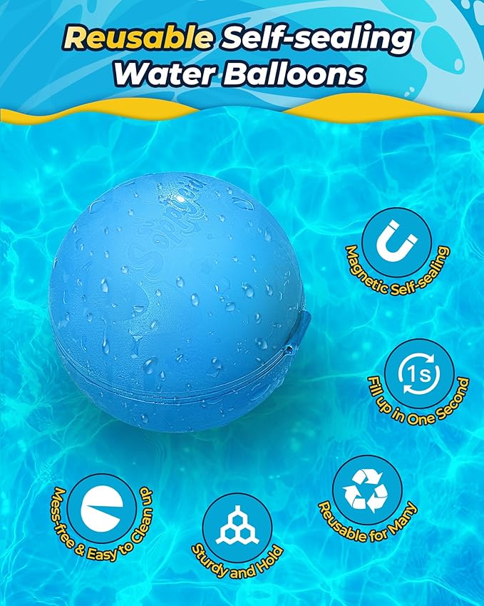 SOPPYCID Water Balloons Reusable 18PCS Fast Fill Self-sealing, Silicone Water Balls Refillable Splash for Girls and Boys Ages 3-12 Years Old, Summer Fun Water Pool Beach Toys Outdoor Backyard Activity