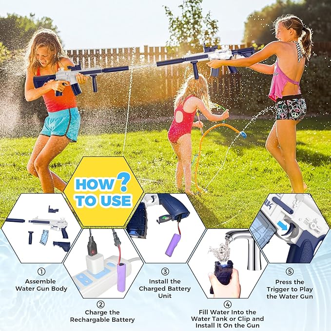 Electric Water Gun,Squirt Gun Toy,Automatic Water Blaster Gun up to 35 FT Long Range,Outdoor Pool Beach Party Shooting Game Toy,Ideal Water Gun Toy Gifts for Kids & Adults (Sea Blue)