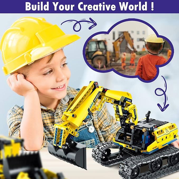 5 in 1 Building Toys STEM Robotics Kit, 430 PCS Blocks RC Robot Erector Sets, APP & Remote Control Excavator Science Kits for Kids Age 6 7 8 9 10 11 12-14, DIY Educational Gift for Boys & Girls