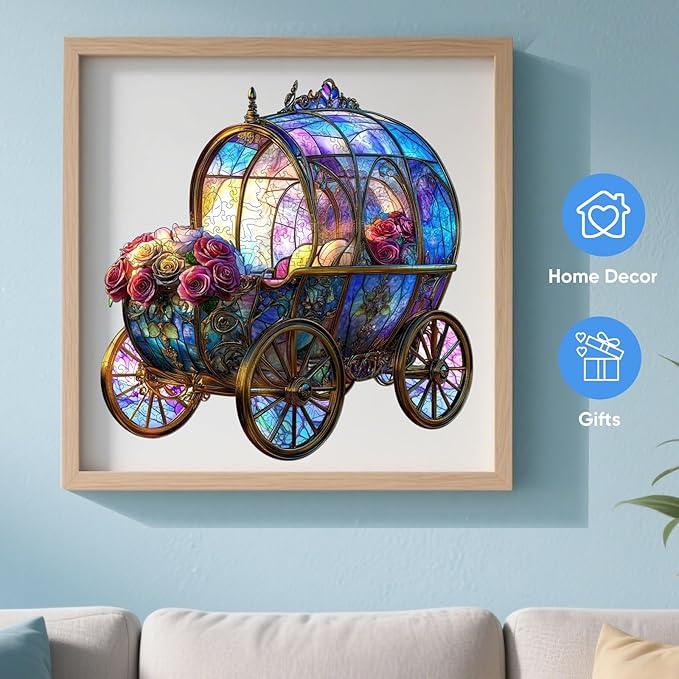 Wooden Puzzles, Pumpkin Carriage Jigsaw Puzzles 200 Pieces, 5MM Thick Unique Shaped Flower Brain Teaser Puzzles Birthday Gifts for Kids Family Game 10.9 * 11.2inch