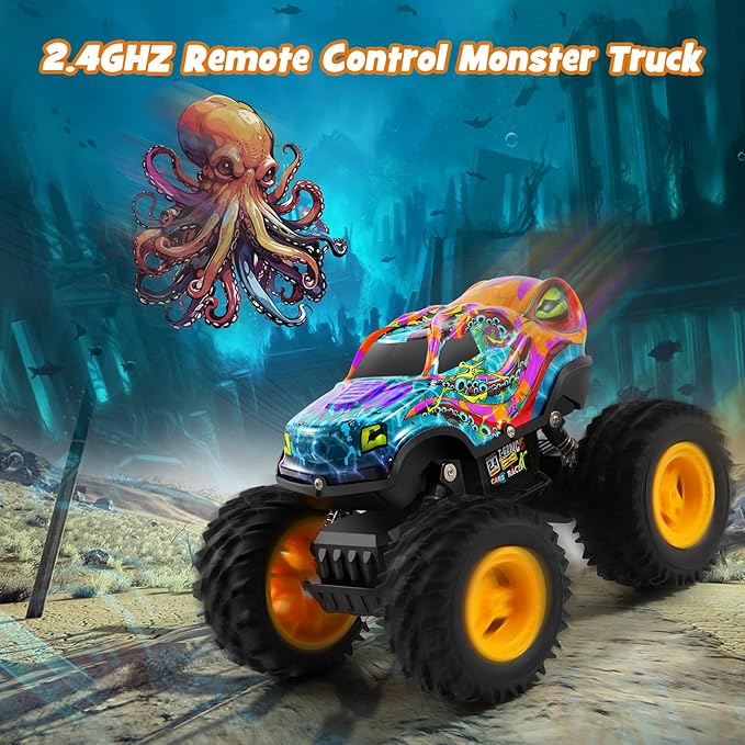 Remote Control Monster Truck Toys with Led Light Monster Truck Remote Control Car Rechargeable RC Monster Truck All Terrain for RC Truck Monster Trucks for Boys, Monster Truck Toys for Kids