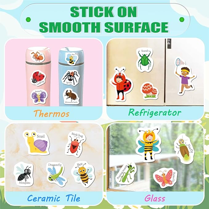 Reusable Toddler Sticker Books, Waterproof Stickers, Travel Essentials with Insect Theme