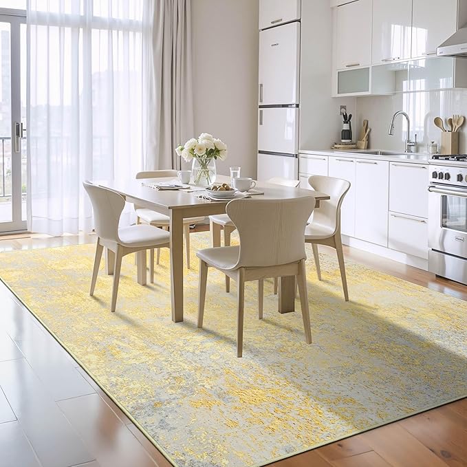 Area Rug 4x6 Rug Washable Boho Rugs Non Slip Low Pile Abstract Small Carpet for Entryway, Bedroom, Kitchen, Classroom, Kids Room, Office, Dorm, Dining Room (Orange, Silver & Gray)