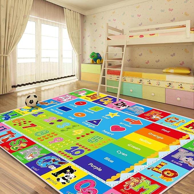 ABC Play Carpet for Kids – Extra Large Preschool Rug with ABCs, Numbers, Animals, and Colors for Playroom & Classroom - (110X78.7 Inches)